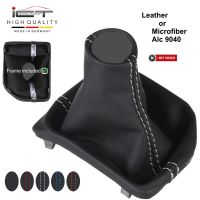 VW T6 Bus leather gear knob and gaiter with frame, silver seam