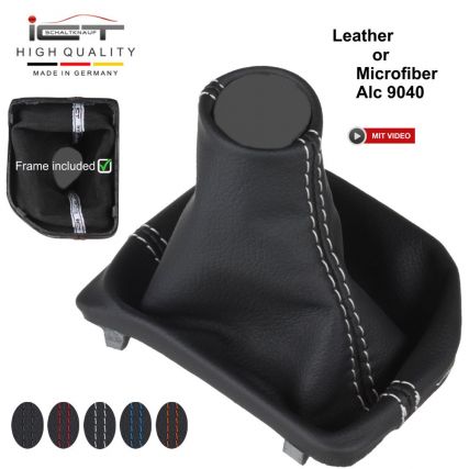 VW T6 Bus manopla do câmbio e coifa em couro com moldura, costura prateada