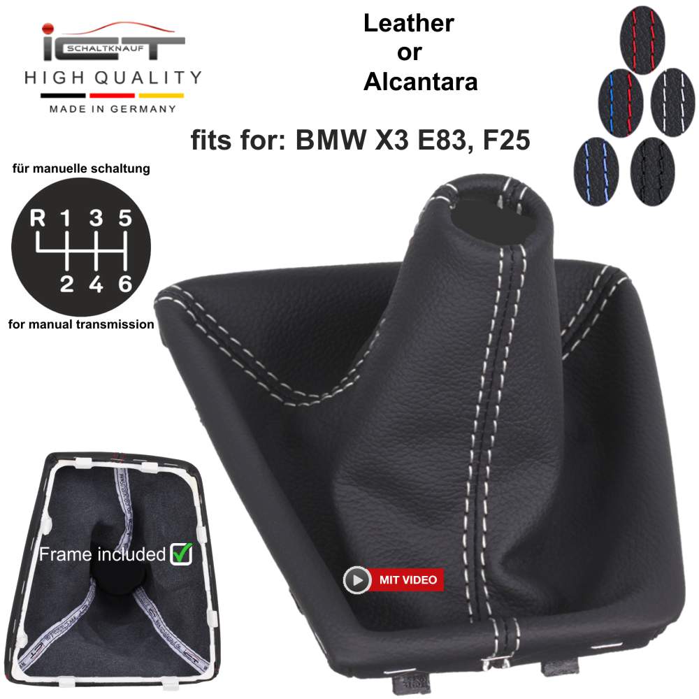 BMW X Series X3 E83 F25 (2004-2017) shift gear knob boot gaiter cover Alcantara leather