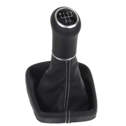 Pomello Cambio In Pelle Per Audi A3 8V 6 Marce Manuale - ZU-Parts Nero E Cromo